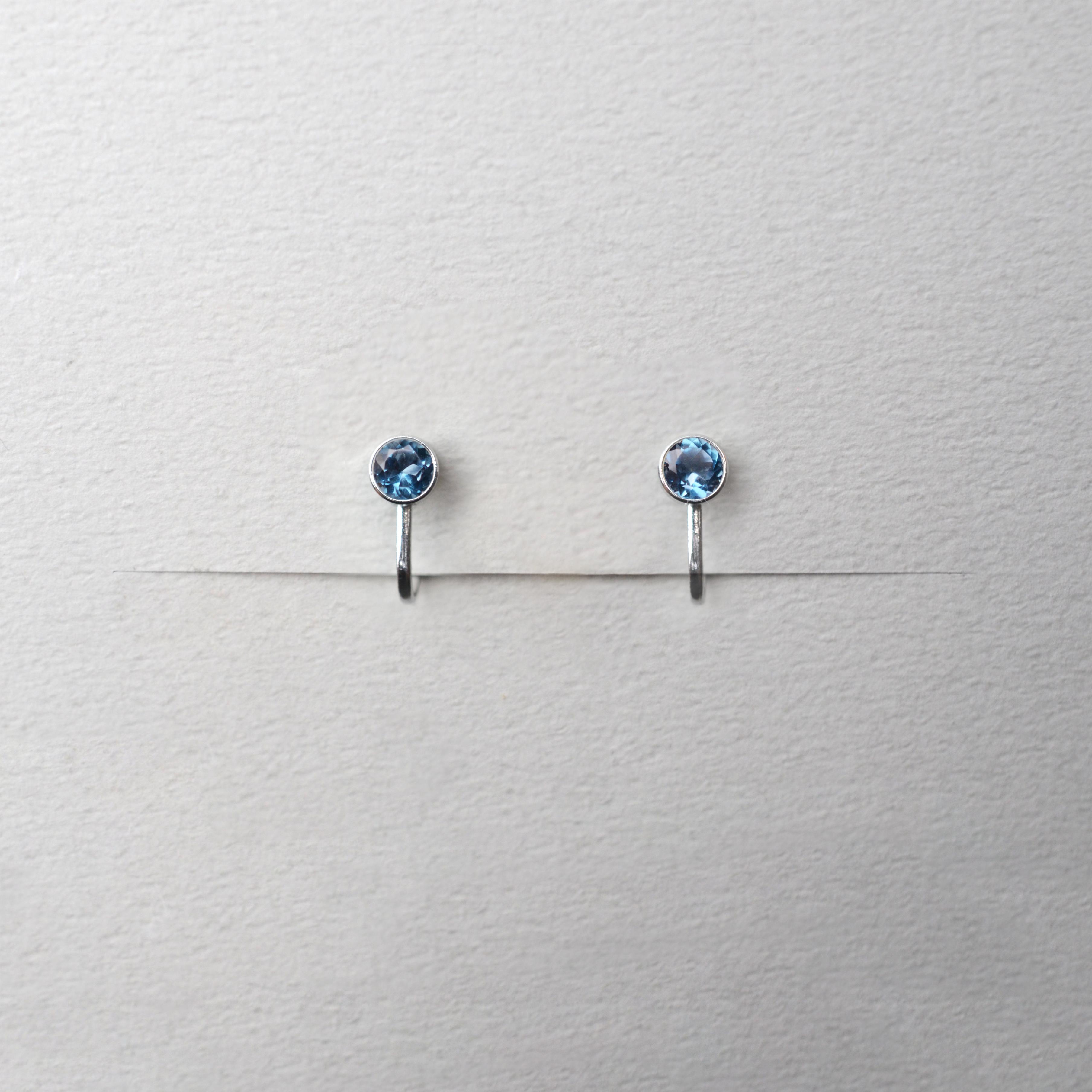 邪魔にならない! ロンドンブルートパーズ イヤリング AAA サージカルステンレス 金属アレルギー スキンイヤリング1枚目の画像